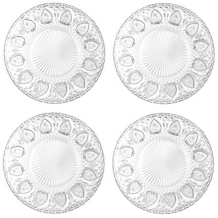 Bafnsiji 25cm,Assiettes à Dessert en Verre, Set d'assiettes en Verre pour 4, Assiettes à Dessert en Verre trempé Transparent, Assiettes en Verre pour apéritif, Fruits, gâteau, Salade