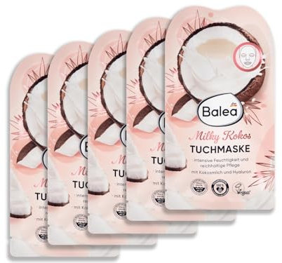 Balea Tuchmaske Milky Kokos mit Kokosmilch und Hyaluron (5er Set)
