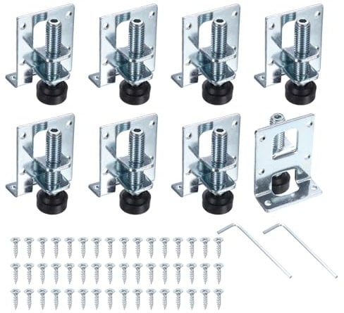 sourcing map 8Pack Adjustable Furniture Leveling Feet, 2.17 Heavy Duty Furniture Levelers Metal Mounting Brackets for Workbench Cabinet Wardrobe, Silver