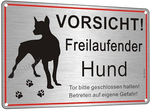 Vorsicht Hund Schild Metall 30x20cm, Schild Freilaufender Hund Tür Geschlossen Halten Gebürstetes Alu