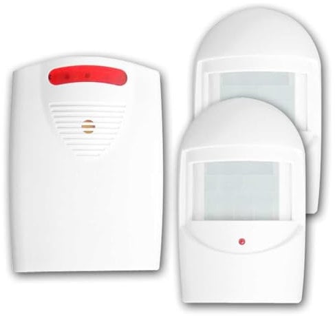 Funk-Durchgangsmelder mit 2X PIR Sensor, 120m Reichweite, Lautstärke 90dB, Erfassungsbereich 8m, Erfassungswinkel 75°, Wandmontage, für Innen & Außen