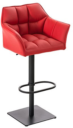 CLP Barhocker DAMASO mit Kunstlederbezug und hochwertiger Polsterung I Barstuhl mit Lehne I Höhenverstellbarer Tresenstuhl mit Fußstütze, Farbe:rot, Gestell Farbe:schwarz