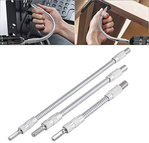 HOHXEN 3-Pieces 30CM Flexible Socket Extension Bar Set 1/4 Drive 11 8 6 Flexible Extension Drill Bit Holder for Screwdriver(Flexible Socket Extension)