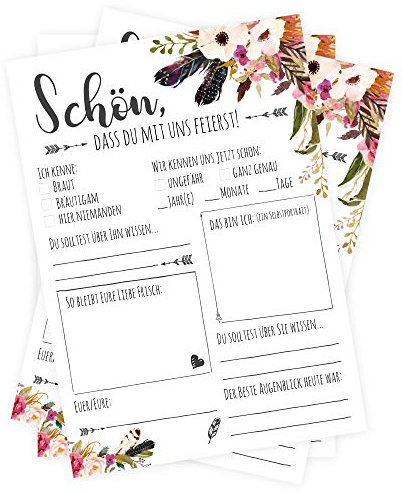 bigdaygraphix Hochzeitsspiel - 52 Karten mit Fragen I Bohemian-Dream I alternatives Gästebuch I Party-Spiel I Erinnerungskarten I Postkarten DIN A6