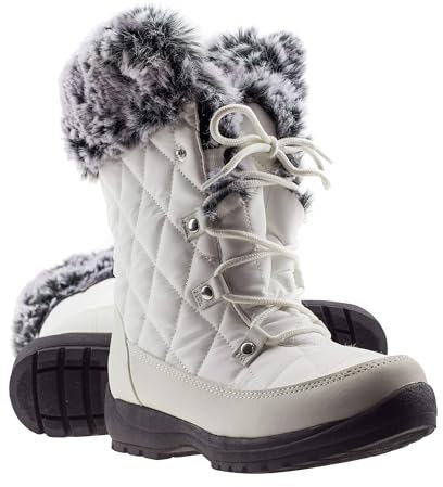 ArcticShield Faux Fur Womens Winter Snow Boots for Women - Dual Style Fur Collor Waterproof Snow Boots for Women with Memory Foam Insoles - Snow Boots with Heat Retain Technology (Snow White)