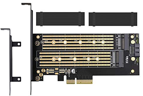 Dual M.2 PCIE Adapter for SATA or PCIE NVMe SSD with Advanced Heat Sink Solution,M.2 SSD NVME (m Key) and SATA (b Key) 22110 2280 2260 2242 2230 to PCI-e x 4 Host Controller Expansion Card
