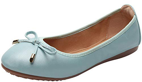 rismart Donna Danza Scivolare su Piatto Bowknot Elegante Morbido Ballerine Scarpe SN02829(Azzurro,42 EU)