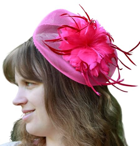 Mini Chapeau Peigne Mariage Bibi Tulle Plume Rose Fushia