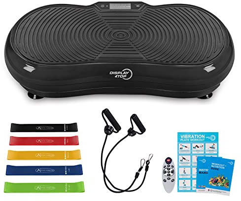 display4top Ultra Slim Vibration Plate Exercise Machine,5 Programs + 180 Levels,Full Whole Body Vibration Machine for Home Fitness & Weight Loss,With Bluetooth Speakers (Black with Fitness Band)