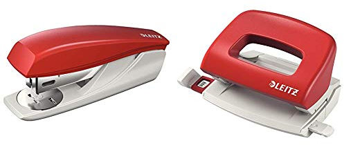 Leitz 55000025 Heftgerät, 25 Blatt, Ergonomisches Kunststoffgehäuse, rot & kleiner Locher, 10 Blatt, Rot, Anschlagschiene mit Formatvorgaben, Ergonomischer Griffbereich, Metall, NeXXt, 50580025