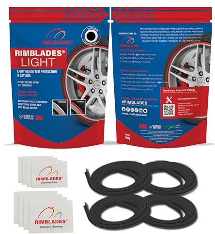 Rimblades Light Black Alloy Wheel Protectors - Fits Up to 22” x 4 Wheels | 8 Colour Options | Easy DIY Fit | Protects Against Kerb Rash | Car Exterior Accessory