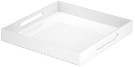 NIUBEE Serviertablett aus Acryl, 30,5 x 30,5 cm, auslaufsicher, weiß, dekoratives Tablett für Ottomane, Couchtisch, Arbeitsplatte mit Griffen
