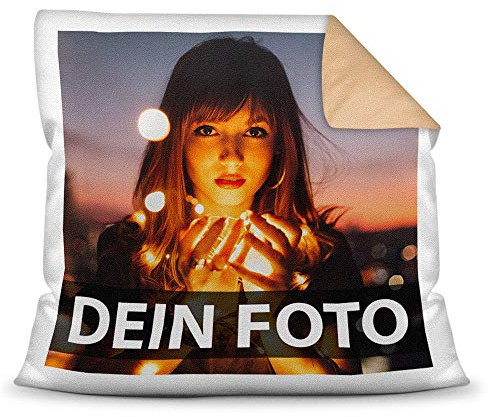 Print Royal Foto-Kissen Selbst gestalten (40 x 40 cm) - mit Foto individuell Bedruckt/Rückseite Beige/Personalisierte Geschenk-Idee/Deko-Kissen/Kopf-Kissen inkl. Füllung