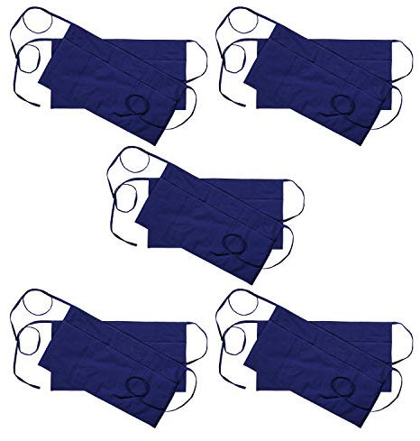 RAJRANG BRINGING RAJASTHAN TO YOU Delantales cintura - mujer y hombre algodón juego de 10 delantal corto de camarero cocina chef con tirantes ajustables azul marino con 3 bolsillos 61x30 cm,