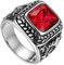Flongo Herrenring Männer Ringe Daumenring Bandring Siegelring mit Glas Edelstein Silber Rot Drache Schnitzerei Klassiker Charm Herren-Accessoires Größe 62