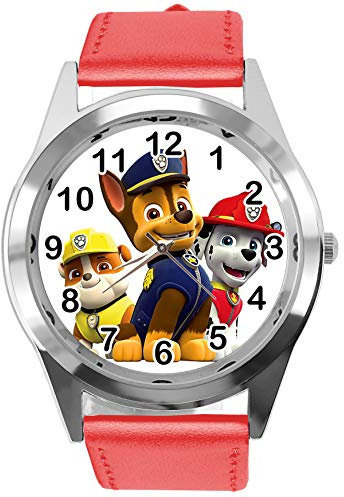 Quarz-Armbanduhr, rund, rotes Lederband für Welpen-Fans