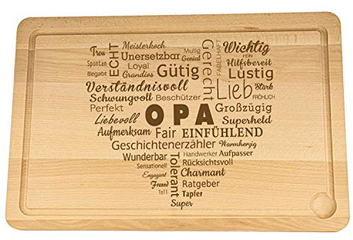 Spruchreif · XXL Schneidebrett aus Holz · Schneidebrett mit Gravur in Herzform · Wortherz für Opa · Geschenke für Papa · Opa Geschenk · Geschenk Opa
