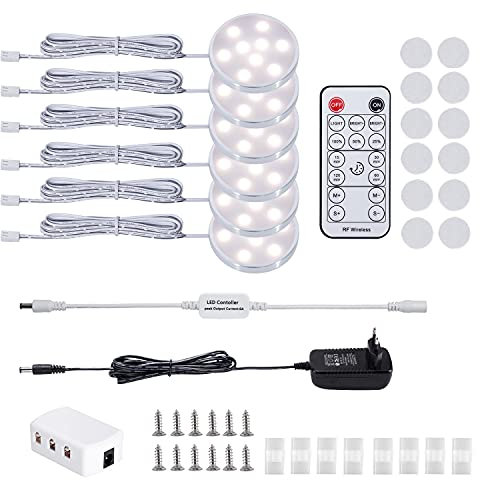 LABOREDUCER Unterbauleuchte Küche LED Schrankbeleuchtung 12V 6 Stück mit Kabel Fernbedienung Dimmbar,Unterbauleuchte mit Stecker und Schalter Vitrinenbeleuchtung für Küche,Schränken