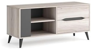 Skraut Home - Mobile TV per Soggiorno - 51 x 113 x 40 cm - Adatto per TV 32/40/42/50 - Modello Kai - Struttura Colore Rovere - Porta Colore Grigio