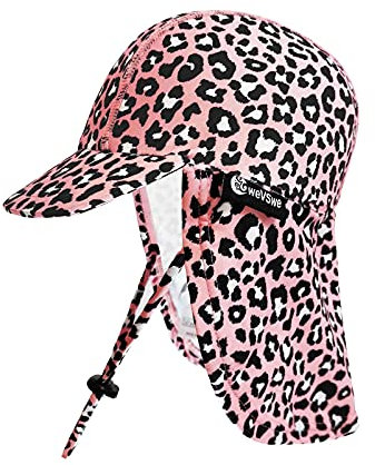 weVSwe - Bebé Protección Solar Sombrero para El Sol Tapa con Solapa Protección para El Cuello Correa Ajustable para La Barbilla Sombrero De Playa Transpirable Leopardo Rosa 12-24 Meses