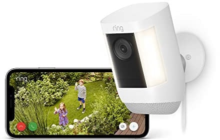 Ring Spotlight Cam Pro Plug-In| Outdoor Security Camera 2K Video with Ring Vision, 3D Motion Detection, Bird's-Eye View, LED Spotlights, alternative to CCTV | 30-day free trial of Ring Home