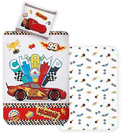 Disney Home Cars Kinder Wendebettwäsche Set 135x200 - Kopfkissenbezug 80x80 - Super weiche Renforce 100% Baumwolle, 2-teilig Cars Bettwäsche, Weich und angenehm auf der Haut