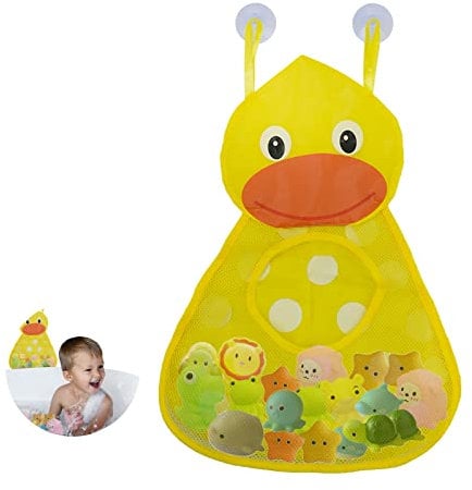 Kikuo Organizador de Almacenamiento de Juguetes para el baño del bebé, Soporte para Juguetes para la bañera, Red para Juguetes para bebés, Pato Amarillo con 2 ventosas Fuertes