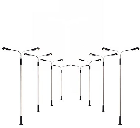 WANGCL 8PCS Modello Ferroviario Treno Lampade Lampade A LED Lampade Lampade in Metallo A Doppia Testa Illuminato Street Light Ho OO Scala