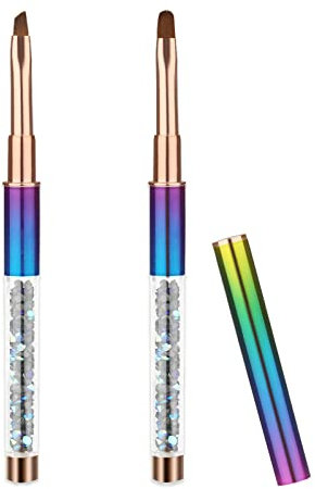 SAVITA 2pcs Nail Art Clean Up Brushes, Round & Angled Head, Multicolor Plastic Handles, Ideal for Salon & Home Use