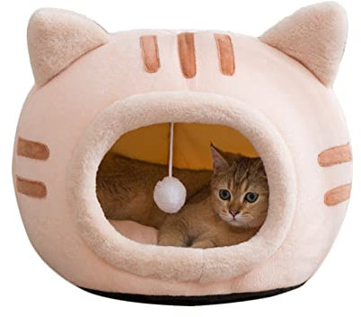 Koomuao Katzenhöhlen,Katzenbett Flauschig mit weichem Innenkissen (waschbar) Katzenhaus Tierbett Katzenzelt für kleine bis mittel große Katzen und Hunde (L, Rosa)