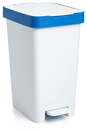 TATAY Cubo de Basura Reciclaje con Pedal Smart 25L | Diseño Compacto y Funcional | Uso Interior y Exterior | Apto para Bolsas de 30L | Plástico Reciclado Libre de BPA | 26x36x47cm, Blanco, Cartón