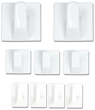 St Helens Home and Garden Self Adhesive Square Plastic Hooks Bracket for Use in Kitchen, Bathroom for Hanging Christmas Decorations, Towles and Aprons with Strong Glue Pack of 9 Assorted Sizes