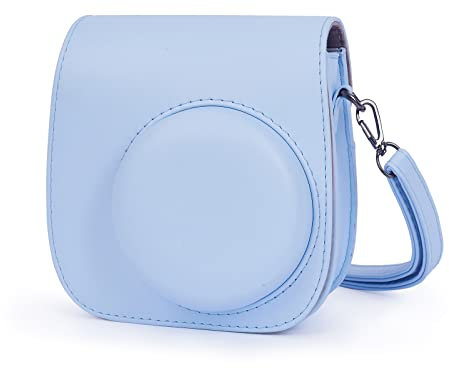 Leebotree Caméra Housse Compatible avec Appareil Photo Instantanés Instax MIni 12 / Mini 11, Pochette Caméra Sacoche Rangement Protection Cuir PU Lisse avec Bandoulière et Poche Intégrée (Bleu Pastel)