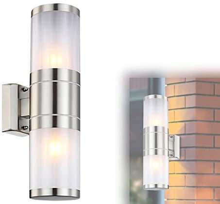 bmf-versand® Außenwandleuchte Edelstahl up and down - Außenleuchte Wand Fassung 2 x E27 - Wandleuchte Außen auf und ab - Wandlampe Eingang Außenlampe