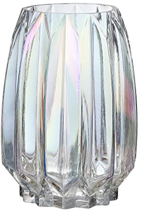 Lucky Bird farbige Glasvase, moderne, gerippte Glasvase für Blumen, Kerzen und dekorative Akzente, hohe/kurze Glasvase für Tafelaufsätze, Tischdekoration (farbig, Höhe 19 cm)