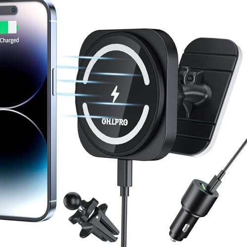 OHLPRO Support de Téléphone de Voiture avec Fonction de Charge, Compatible avec Le Support de Voiture [avec Adaptateur QC 3.0] Charge Rapide 15 W et iPhone 15, 14, 13, 12, Pro, Pro Max, Plus, Mini