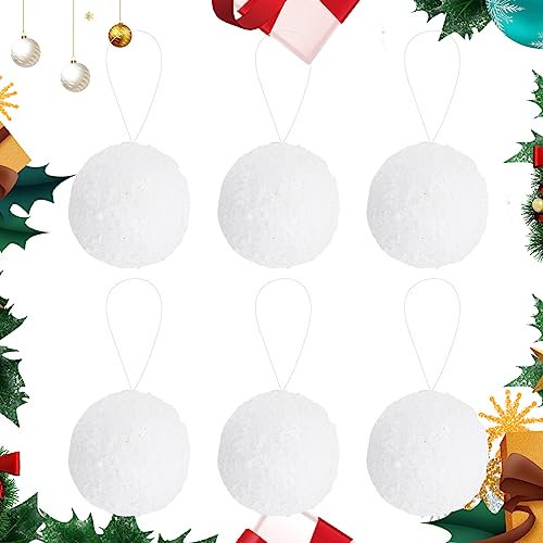 12 Stück Weihnachtskugeln Weiße Styropor Kugeln Zum Basteln Schaumstoffkugeln 4cm Schneekugel Schnee Christbaumkugeln mit Aufhänger Bruchsicher Baumschmuck Weihnachten