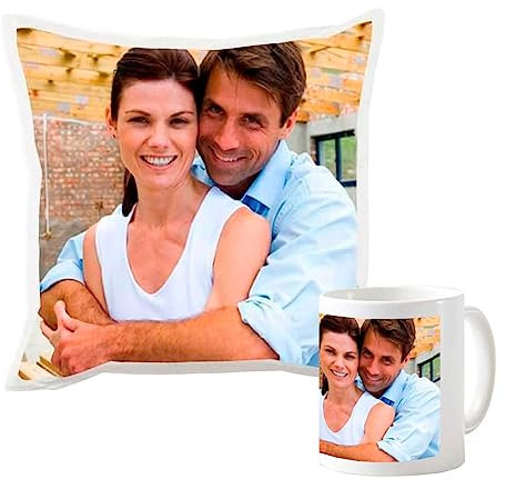 Deliex. Taza y cojín Personalizados con Foto y/o Texto. Regalos con Foto. Varios tamaños. Regalos Originales para Hombres y Mujeres. (Cojín 25x25 cms)