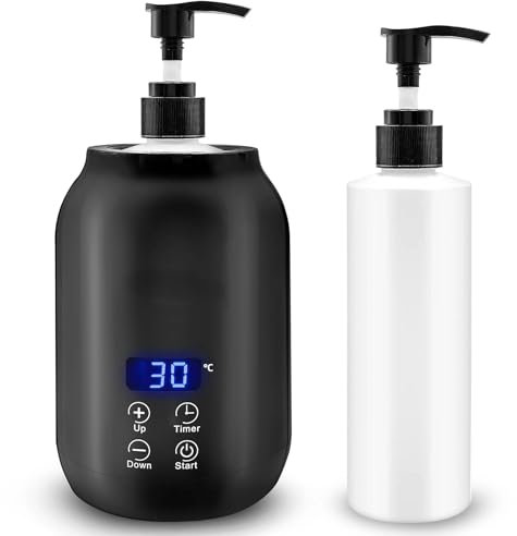 Massage Oil Warmer, Single Bottle Oil Heater with LED Display, Temperature Adjustable Portable Lotion Bottle Warmer Dispensers, Lube Gel Cream Heater Bottle for Spa Salon (US