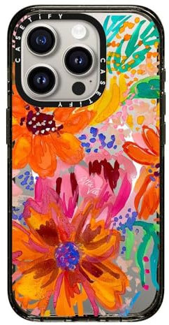 CASETiFY Impact Case for iPhone 15 Pro [4X Military Grade Drop Tested / 8.2ft Drop Protection/Compatible with Magsafe] - EttaVee Watercolor Fleurs - Clear Black