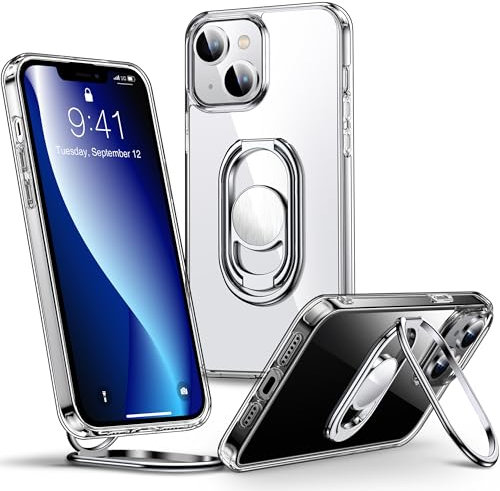 SHIELDS UP for iPhone 13 Case with Stand, Phone Case Clear with Double Ring Holder【Adjustable & Fodable】 Shockproof Protective Cover for iPhone 13 6.1 inch - Clear