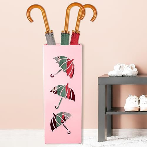 Jokapy Portaombrelli Design Moderno Portaombrelli in Metallo Impermeabile e Antiruggine Porta Ombrelli per Esterno/Interno Design per Casa Ufficio Corridoio Ingresso 42x16x16 cm(Rosa)