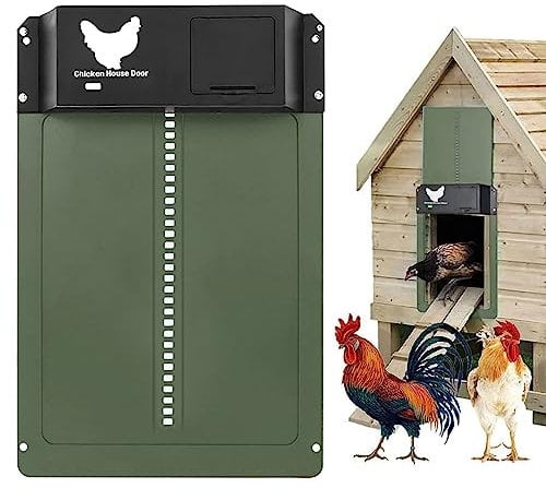 Porta Automatica per Pollaio, Porta di pollaio Automatico, Sportello Elettrico Pollaio Con Sensore di Luce, Porta per Pollaio Automatica Alimentata a Batteria, Impermeabile-Verde