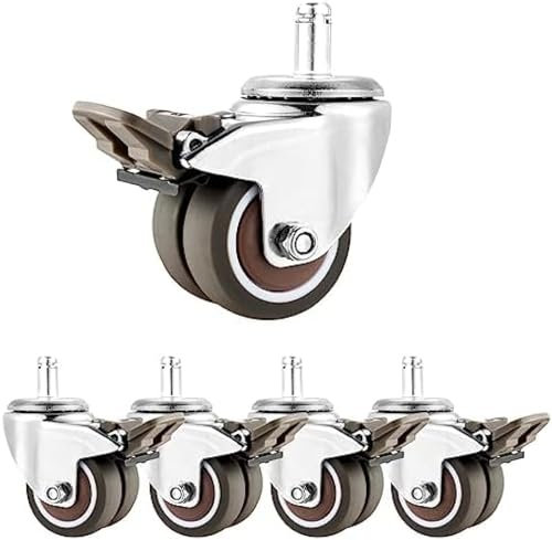 2 Inch Stem Caster Wheels Pack Of 5, M11 Socket Type Mounting Stem TPE Rubber Castors, Moving Silent Dual Locking Office Chair Replacement Casters Wheels,Brake,2inch (50mm),Picturesque234