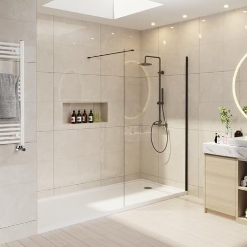 NRG 1200 x 1950mm Matte Black Framed Wetroom Screen Wet Room Shower Enclosure Screen Panel