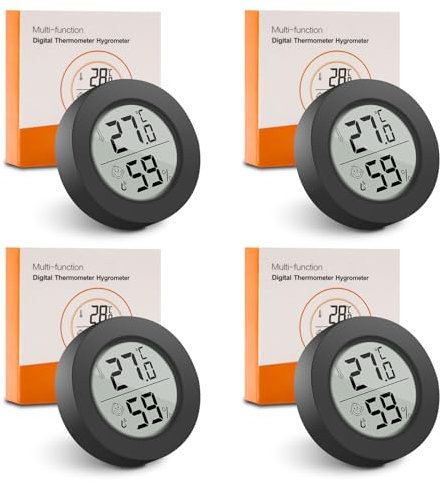 Mini Thermometer Hygrometer Innen,LCD Zimmerthermometer Luftfeuchtigkeitsmesser Digital Innen Raumtemperatur Messgerät, Schwarz (4)