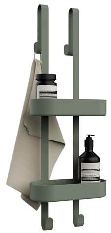 Bamodi Duschregal - 2-stufiges Regal - Höhenverstellbare Körbe - Minimalistischer Hängender Duschorganisator - Ohne Bohren oder Saugnäpfe - Mit Gummischutz - 12.5x70x24 cm - Grün