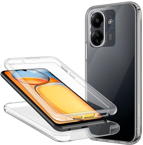 ZYIMOU Mobile Phone Case for Xiaomi Redmi 13C / Xiaomi Poco C65 Case 360 Degrees Transparent Thin Transparent Case Full Protection Silicone Protective Mobile Phone Case, Hard PC Back + Soft TPU Front