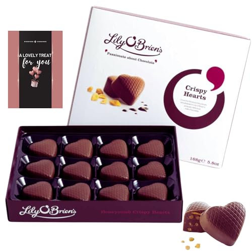 Lily O Brien Chocolates Honeycomb Crispy, 12 Milk Chocolate 168g, Love Hearts Gift Selection Box - Birthday, Valentine, Fathers Day, Mothers Day, Easter, Thank You Gift & Vegetarian Chocolate Gifts