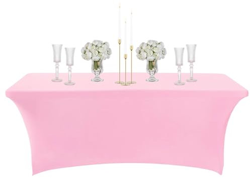 COSORO Nappe Rectangulaire Spandex Anti Tache,122cm Rose Nappe de Table Imperméables Lavable Extensible,pour Décoration Table de Terrasse,Cuisine,Mariage,Anniversaire,Fêtes,Halloween,Pique-niques